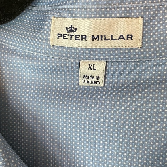 Peter Millar Short Sleeve‎ Light Blue Polo with White Polka Dots Men’s Size XL - Picture 4 of 8